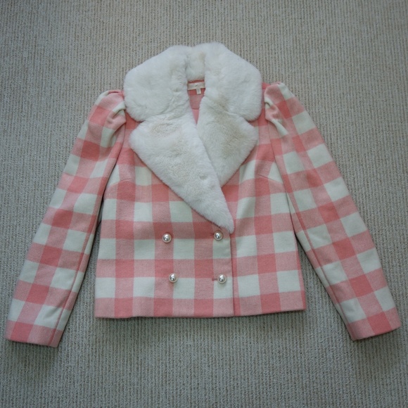 Love Shack Fancy Dumont Double Breasted Tweed Coat - Crisp Peach - Picture 5 of 12